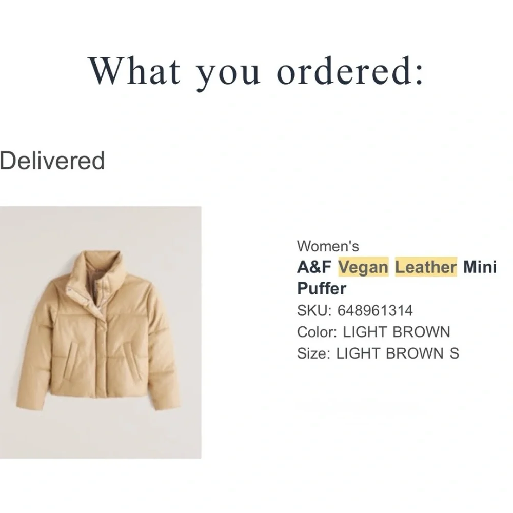 A&F Vegan Leather Mini Puffer in Light Brown - Picture 5 of 5